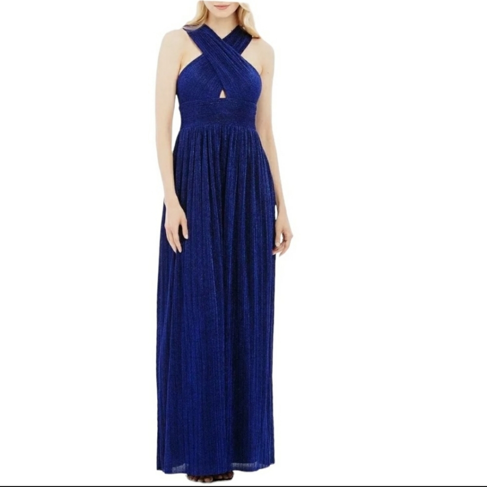 Nicole Miller Dress 4 Blue Sparkle Formal Front Criss Cross Cutout Hoco Occasion